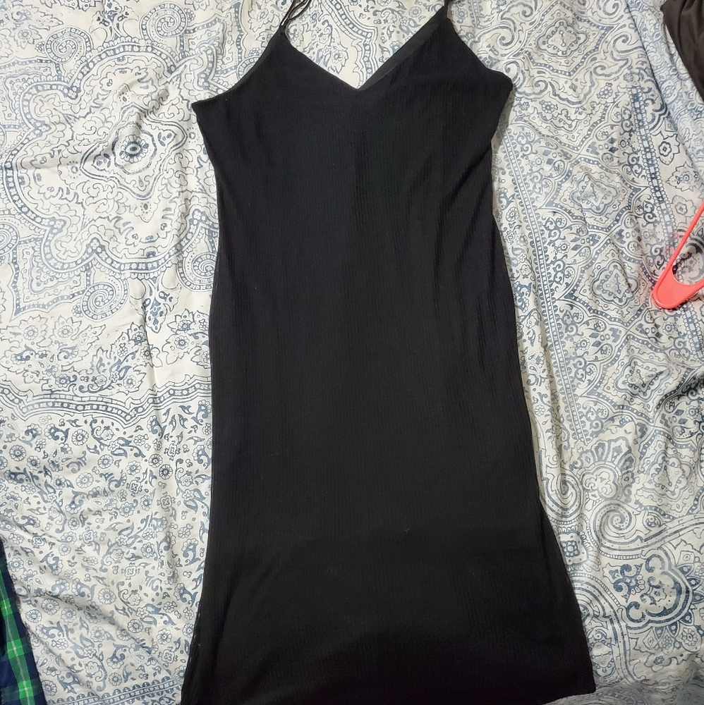 Black spaghetti Strap Fitted Express Midi Dress